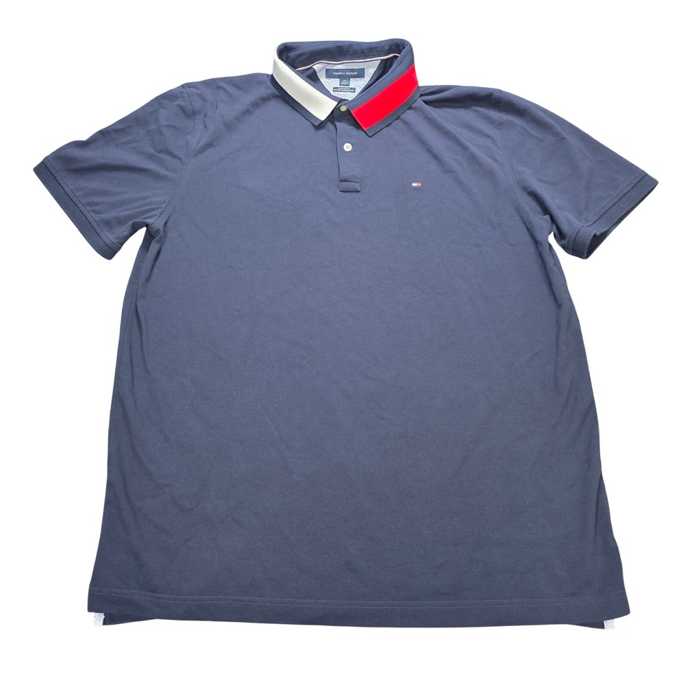 Tommy Hilfiger Custom Fit Polo Shirt Men's Size XXL Navy Blue Colorblock Collar